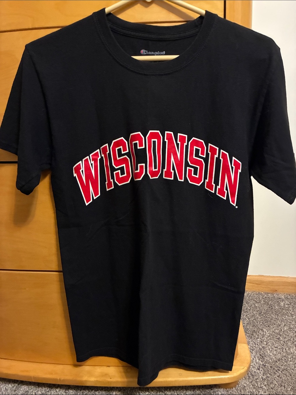 Adult SM black/red UW-Wisconsin Champion tshirt